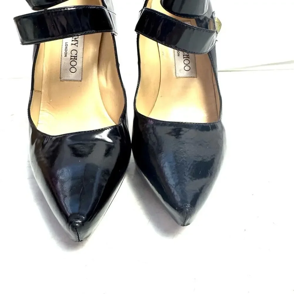 Jimmy Choo Black Patent Leather Pointed Toe Platform Stiletto Heels Size US 6